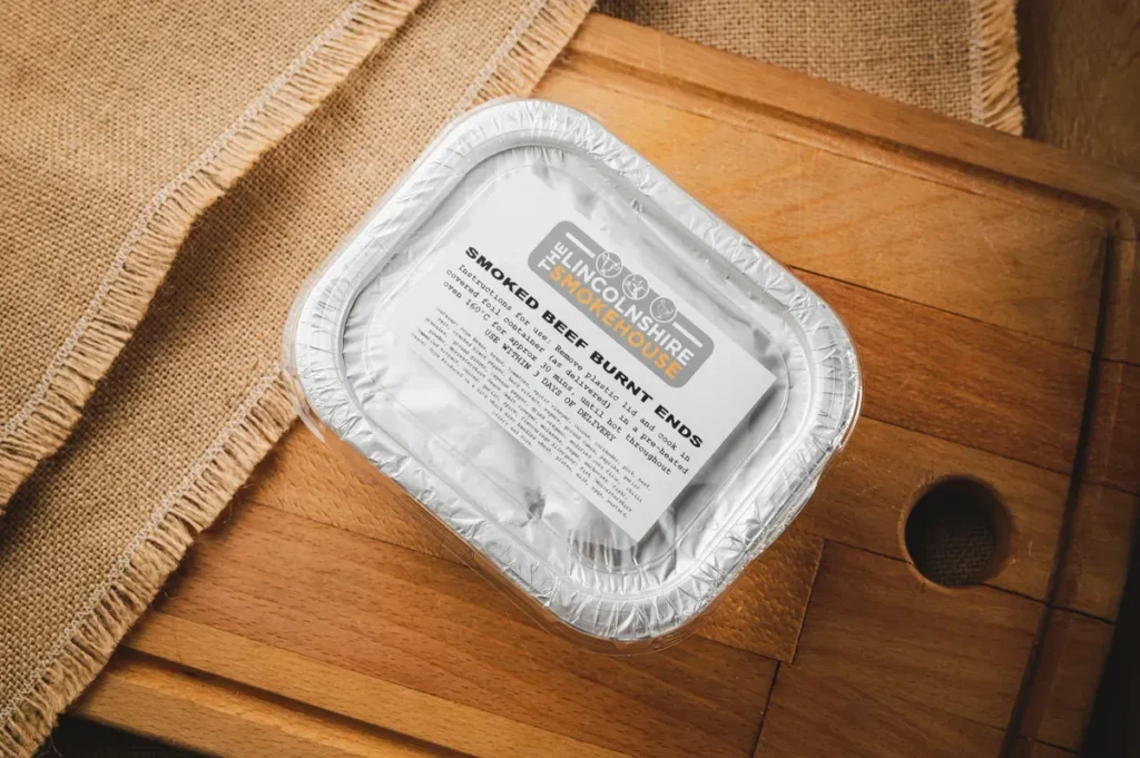 Packaged meal on burlap background